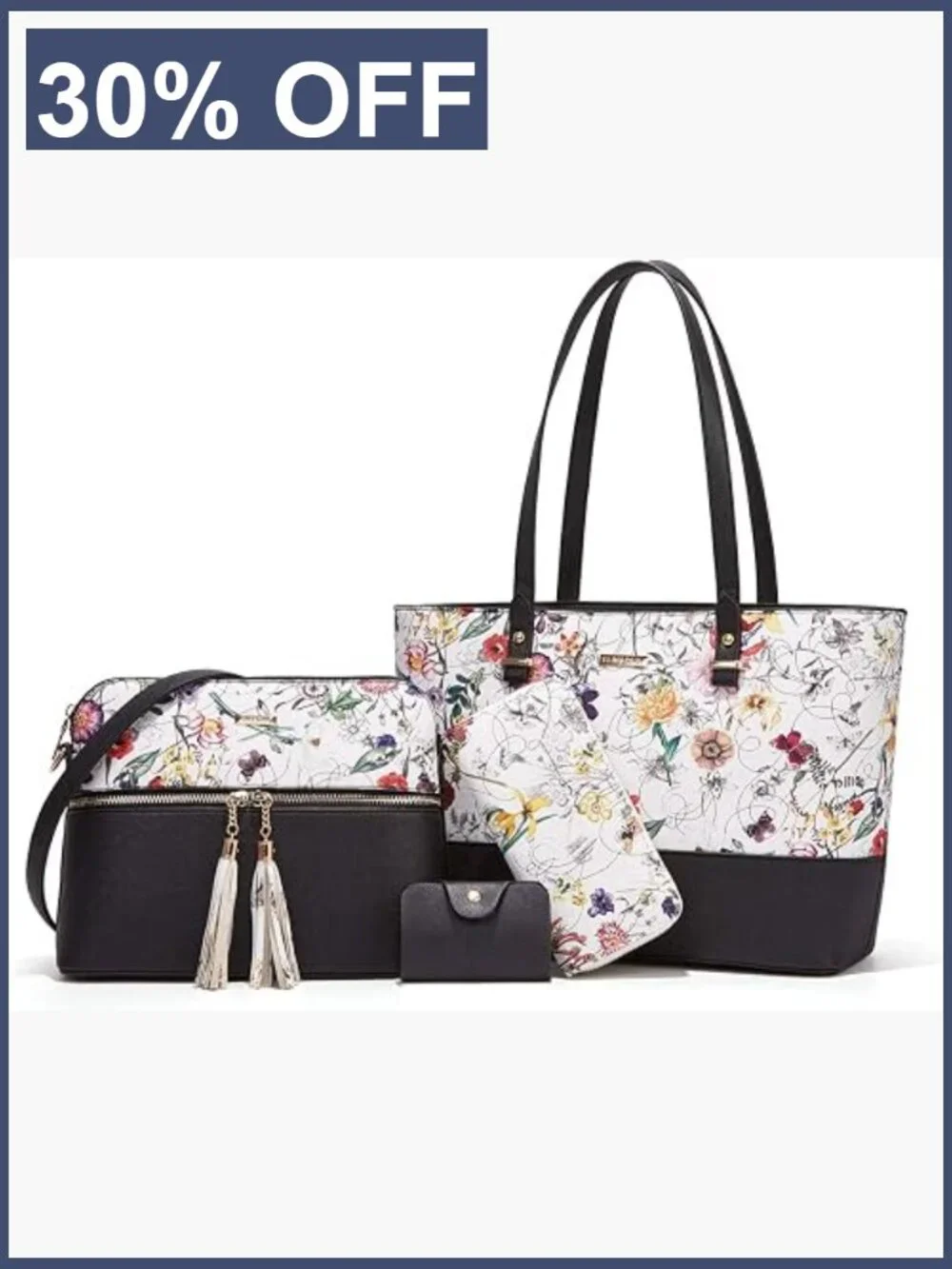 Women's 4-Piece Handbag Set Tote Satchel Messenger Wallet Card Holder